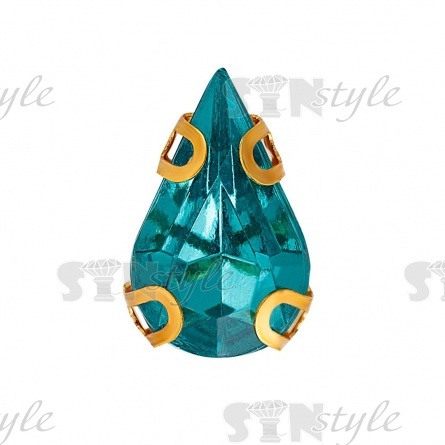 Стразы пришивные акриловые в цапах, форма лодочка, цвет золото+зеленый, размер 5х10 мм, 200 шт/уп. фото 1