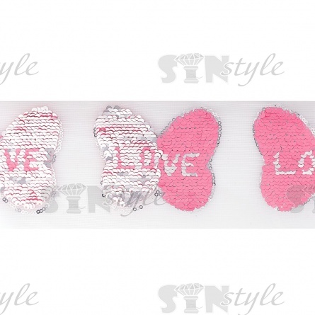 Аппликация на сетке из пайеток "Бабочка", размер 85 х 80 мм,цвет розовый+серебряный, рулон 82 шт. фото 3