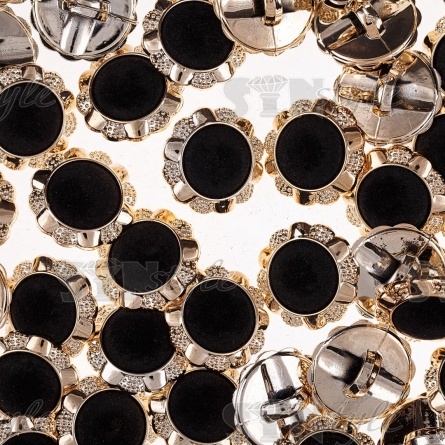 Пуговица пластиковая на ножке с бархатной шляпкой, размер 40L, цвет золотой+черный фото 3