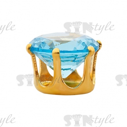 Стразы пришивные стеклянные в цапах, форма круг, цвет золото+бирюзовый, диаметр 8 мм фото 2