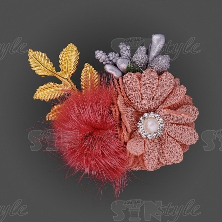 Цветочки декоративные c натуральным мехом, цвет грязно-розовый, размер 50 мм,  фото 1