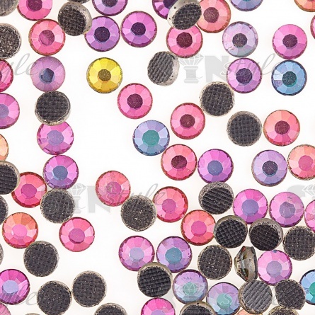 Стразы термоклеевые стеклянные SS10, форма круг, цвет розовый радужный (голография), 1440 шт/уп  фото 2