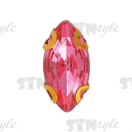 Стразы пришивные акриловые в цапах, форма лодочка, цвет золото+светло-розовый, размер 5х10 мм, 200 шт/уп фото 1