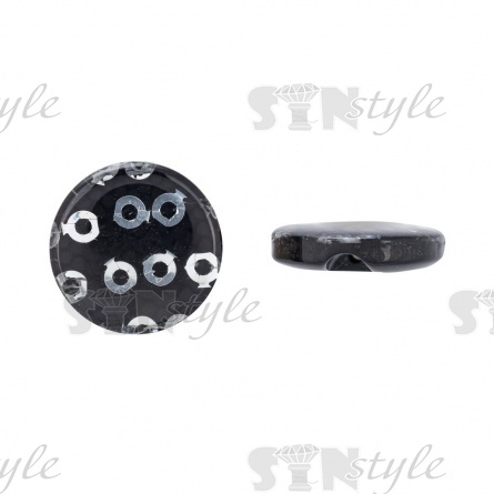 Пуговица пластиковая на полуножке, размер 24L, черная основа с серебряными пайетками фото 1