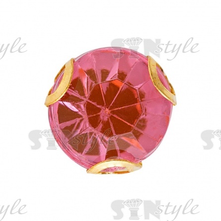 Стразы пришивные акриловые в цапах, форма круг, цвет золото+розовый, диаметр 7 мм, 720 шт/уп. фото 1