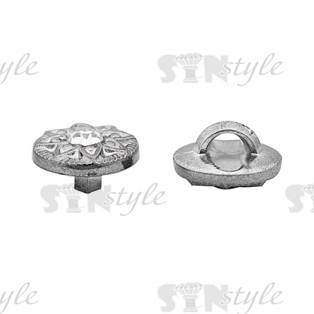 Пуговица пластиковая на ножке, круглая, цвет темный никель, белая страза в центре, размер 18L фото 2