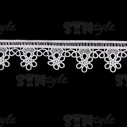 Кружево ажурное матовая нить, ширина 32 мм, цвет белый, намотка 15 ярдов  фото 1