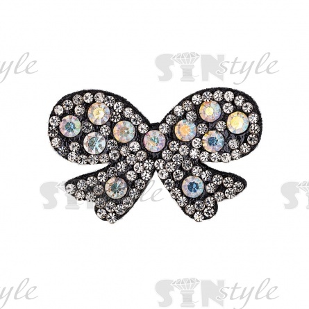 Аппликация "Бантик" из страз на фетровой основе, размер 40 мм х 25 мм, цвет черный + радужные стразы фото 1