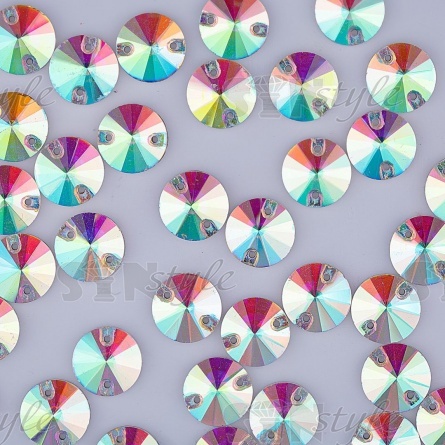 Стразы пришивные стеклянные, форма круг, цвет белый прозрачный, диаметр 12 мм фото 3