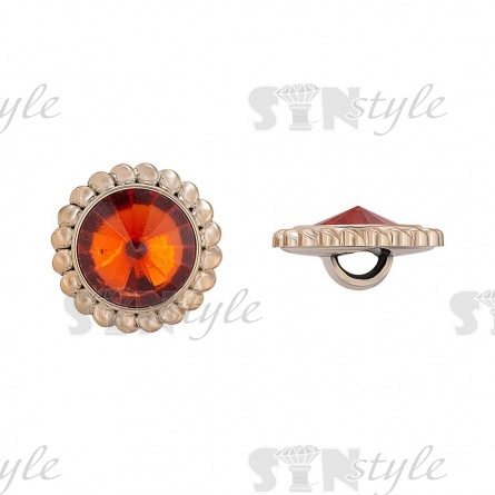 Пуговица пластиковая на ножке круглая, размер 34L, цвет золотой+оранжевый фото 1