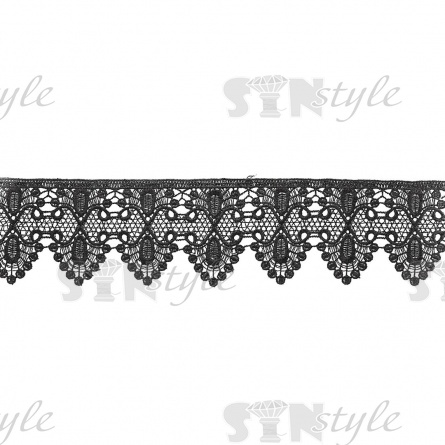 Кружево ажурное с нежным причудливым орнаментом и фестонами по краю, ширина 80 мм, цвет черный, намотка 15 ярдов фото 2