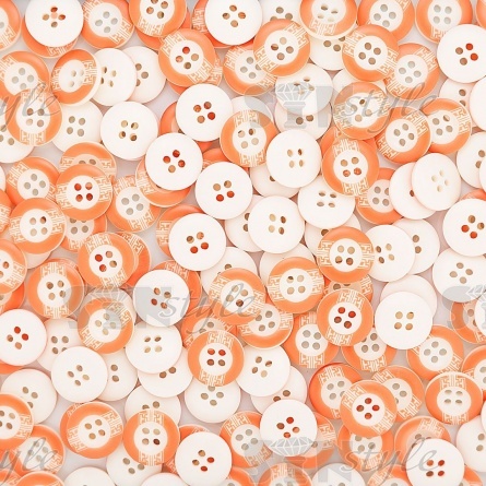 Пуговица пластиковая на четыре прокола, размер 24L, цвет белый с оранжевым фото 4