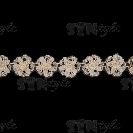 Кружево "Цветочное", ширина 50 мм, цвет шампань, намотка 10 ярдов  фото 3