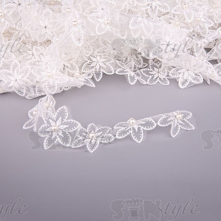 Цветочки из капроновой ленты, ширина 45 мм, намотка 20 ярдов, цвет белый фото 3