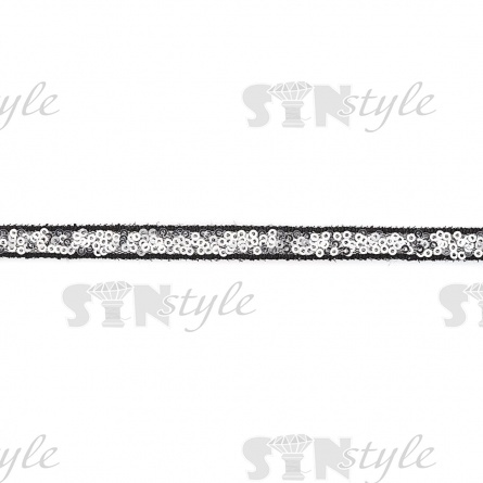 Декоративная тесьма-сетка отделочная, расшитая пайетками,  цвет серебряный, ширина 10 мм, намотка 20 ярдов фото 1