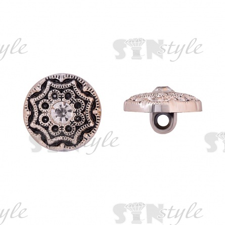 Пуговица пластиковая на ножке, размер 40L, цвет золотой/черный+белая страза фото 1