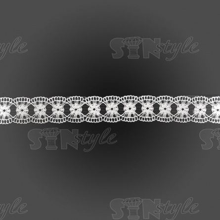 Кружево на сетке белого цвета с белой вышивкой, ширина 40 мм, намотка 15 ярдов фото 1