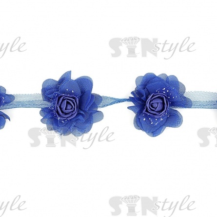 Кружево "Цветочки" на капроновой ленте, нежная цветочная гирлянда из объемнх цветов, ширина 60 мм, цвет электрик (110), намотка 10 ярдов фото 3