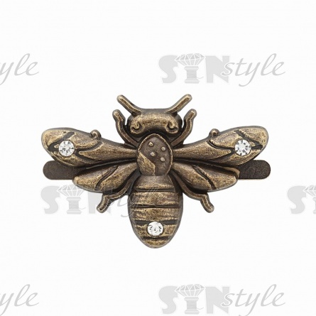 Брошь металлическая со стразами, крепление усики, размер 27х19 мм фото 1