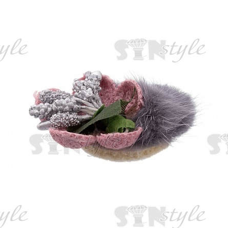 Цветочки декоративные с мехом, размер 45х35 мм, цвет грязно-розовый фото 2