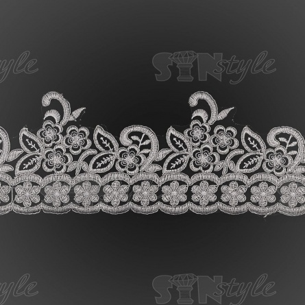 Кружево гипюр, ширина 95 мм, цвет белый с серебром, намотка 10 ярдов фото 1
