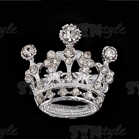 Брошь "Корона", размер 32х32 мм, цвет серебряный+белые стразы, застежка булавка фото 1