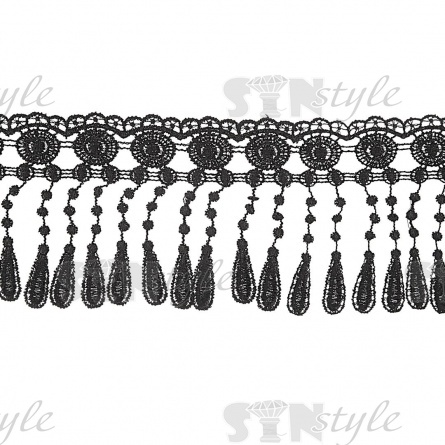 Тонкое ажурное кружево с бахромой, ширина 95 мм, цвет черный, намотка 10 ярдов фото 1