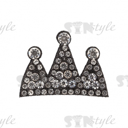 Аппликация "Корона" из страз на фетровой основе, размер 40 мм х 28 мм, цвет черный + белые стразы фото 1