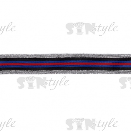 Тесьма трикотажная (лампасная), ширина 30 мм, цвет серебро/черный/синий/красный, намотка 55 ярдов фото 3