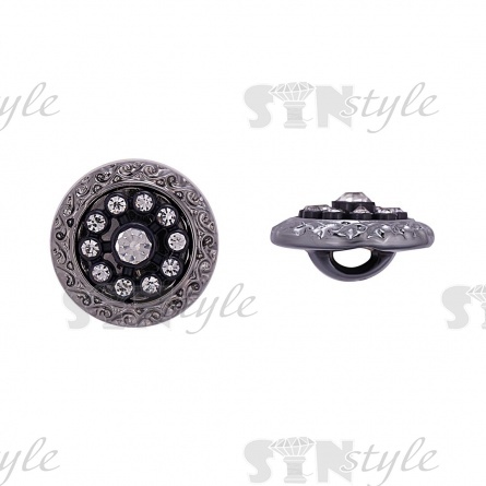 Пуговица пластиковая на ножке, размер 48L, цвет темный никель+черный фото 1