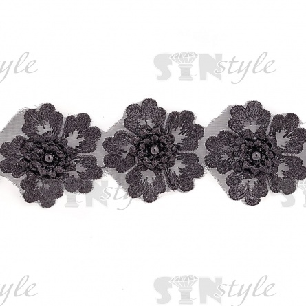 Цветочки из капроновой ленты, размер 55 мм, цвет черный, намотка 20 ярдов, 17 шт/ярд фото 2
