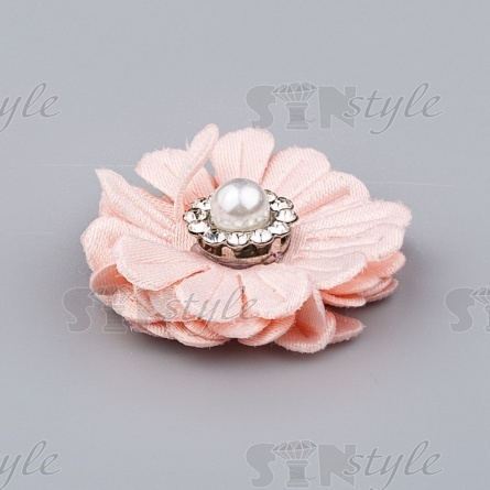 Цветочки декоративные со стразами и бусиной, цвет грязно-розовый, диаметр 30 мм, фото 2