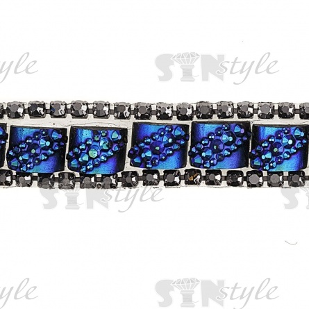 Лента декоративная со стразами на термоклеевой основе, цвет синий+черный, ширина 10 мм, намотка 5 Y  фото 3