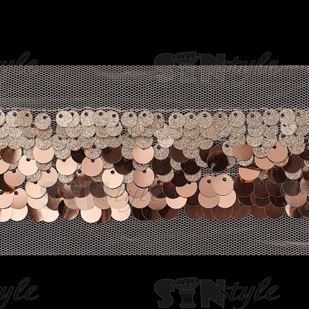 Тесьма из пайеток на сетке, цвет золотой, ширина 45 мм, намотка 16 ярдов  фото 1