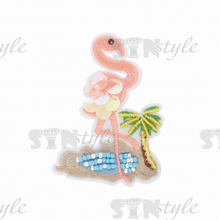 Аппликация "Фламинго" с элементами из бисера, цвет розовый, размер 75х95 мм фото 1