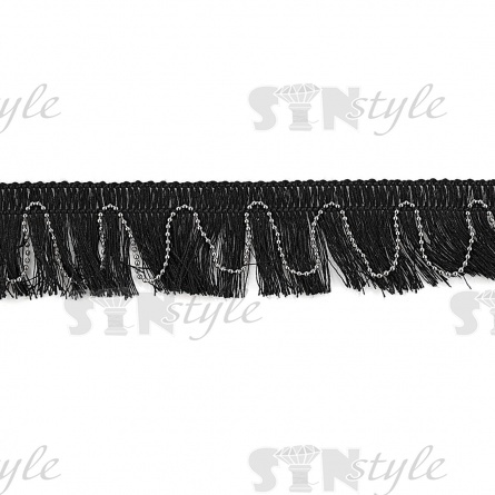 Декоративная тесьма с бахромой и металлической цепочкой, ширина 30 мм, цвет черный+темный никель, намотка 15 ярдов  фото 2