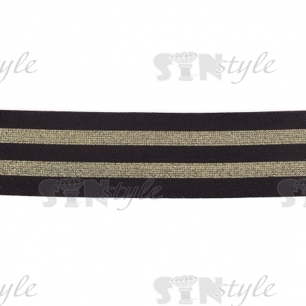 Резинка декоративная, ширина 40 мм, цвет черный+золотой, намотка 50 метров. фото 2