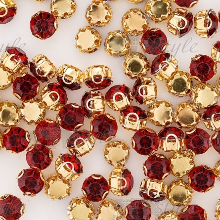Стразы пришивные акриловые в цапах, форма круг, цвет золото+бордовый, диаметр 7 мм, 720 шт/уп. фото 3