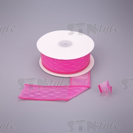 Декоративная лента капроновая двухслойная, ширина 40 мм, намотка 25 ярдов, цвет фуксия  фото 1