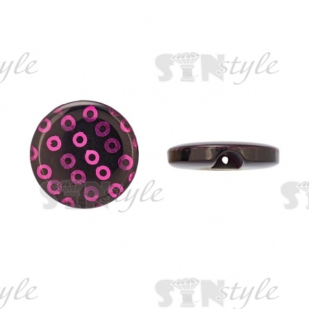 Пуговица пластиковая на полуножке, размер 34L, черная основа с фиолетовыми пайетками фото 1