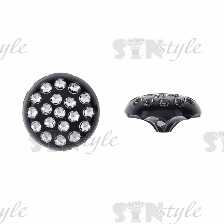 Пуговица пластиковая на ножке, круглая, черная с белыми стразами, 20L фото 1