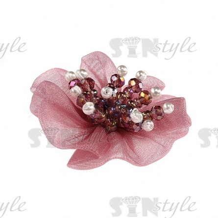 Аппликация с элементами из бисера и страз, цвет грязно-розовый, диаметр 50 мм фото 2