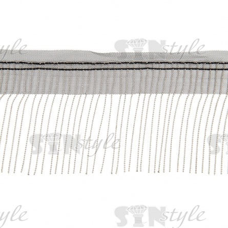 Декоративная тесьма с бахромой отделочная на сетке, ширина 120 мм, цвет черный/цепочка цвет никель, намотка 25 ярдов фото 1
