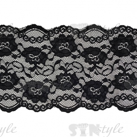 Кружево эластичное, ширина 150 мм, цвет черный, намотка 15 ярдов фото 1