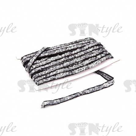 Декоративная тесьма-сетка отделочная, расшитая пайетками,  цвет серебряный, ширина 10 мм, намотка 20 ярдов фото 3