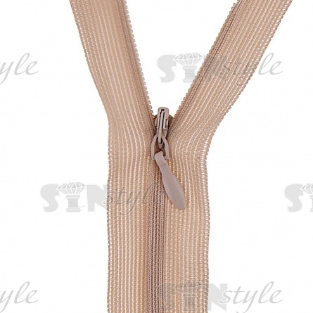 Молния спираль, тип 3, потайная, неразъемная, основа капрон, длина 20 см, цвет 307 (бежевый), бегунок цвета основы фото 2