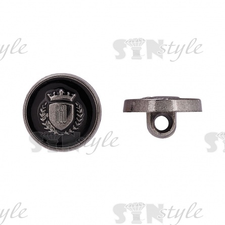 Пуговица пластиковая на ножке, размер 28L, цвет никель+черный фото 1