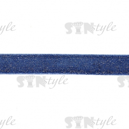 Лента бархатная с люрексом, ширина 15 мм, цвет 194 (джинс), намотка 20 ярдов фото 1
