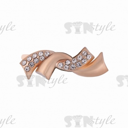 Брошь металлическая, крепление усики, размер 37 мм х 13 мм, цвет золото+белые стразы фото 1