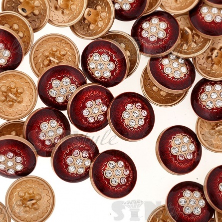 Пуговица металлическая  на ножке, размер 34 L, цвет бордовый+белые стразы фото 3